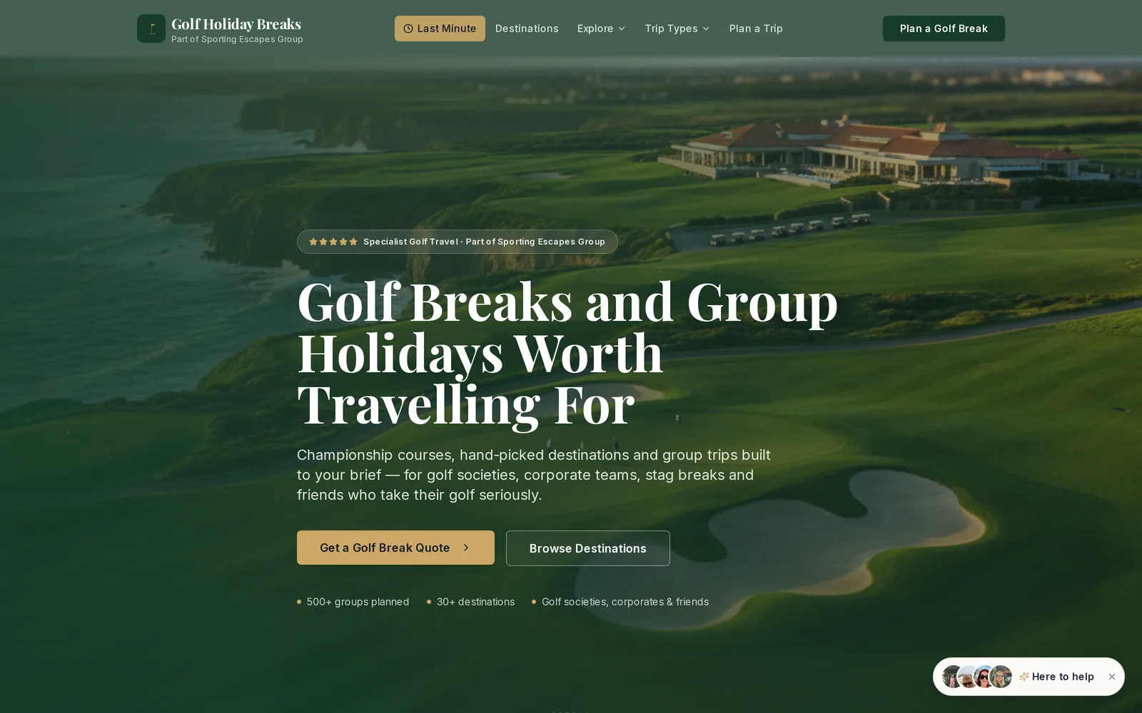 Golf Holiday Breaks homepage